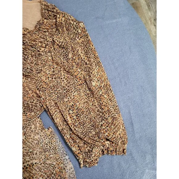 Rose + Olive Top Womens L Animal Print Smocked Lined Sheer Blouse - Picture 8 of 10
